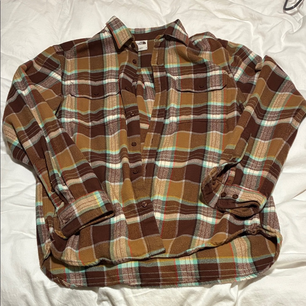 The North Face Men's Plaid Shirt in Brown and Tan